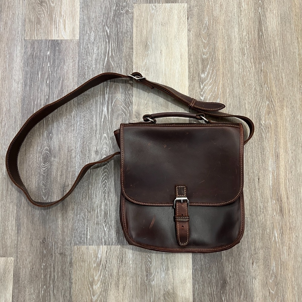 Joseph Hanna New York Chocolate Brown Leather 11" x 11" Messenger Cross Body Bag
